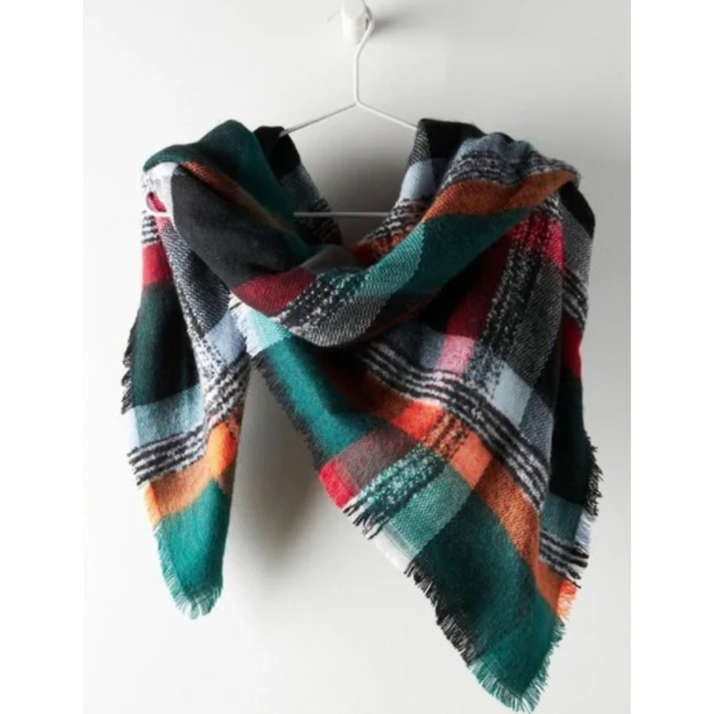 NWT ANTHROPOLOGIE PILCRO Green Black Plaid Blanket Scarf One Size